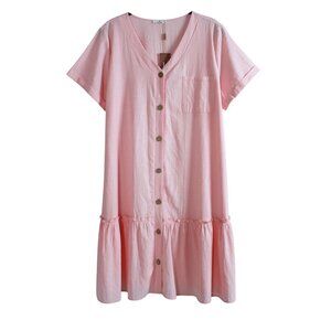Hotouch Button Down Cotton Mini Shift Dress